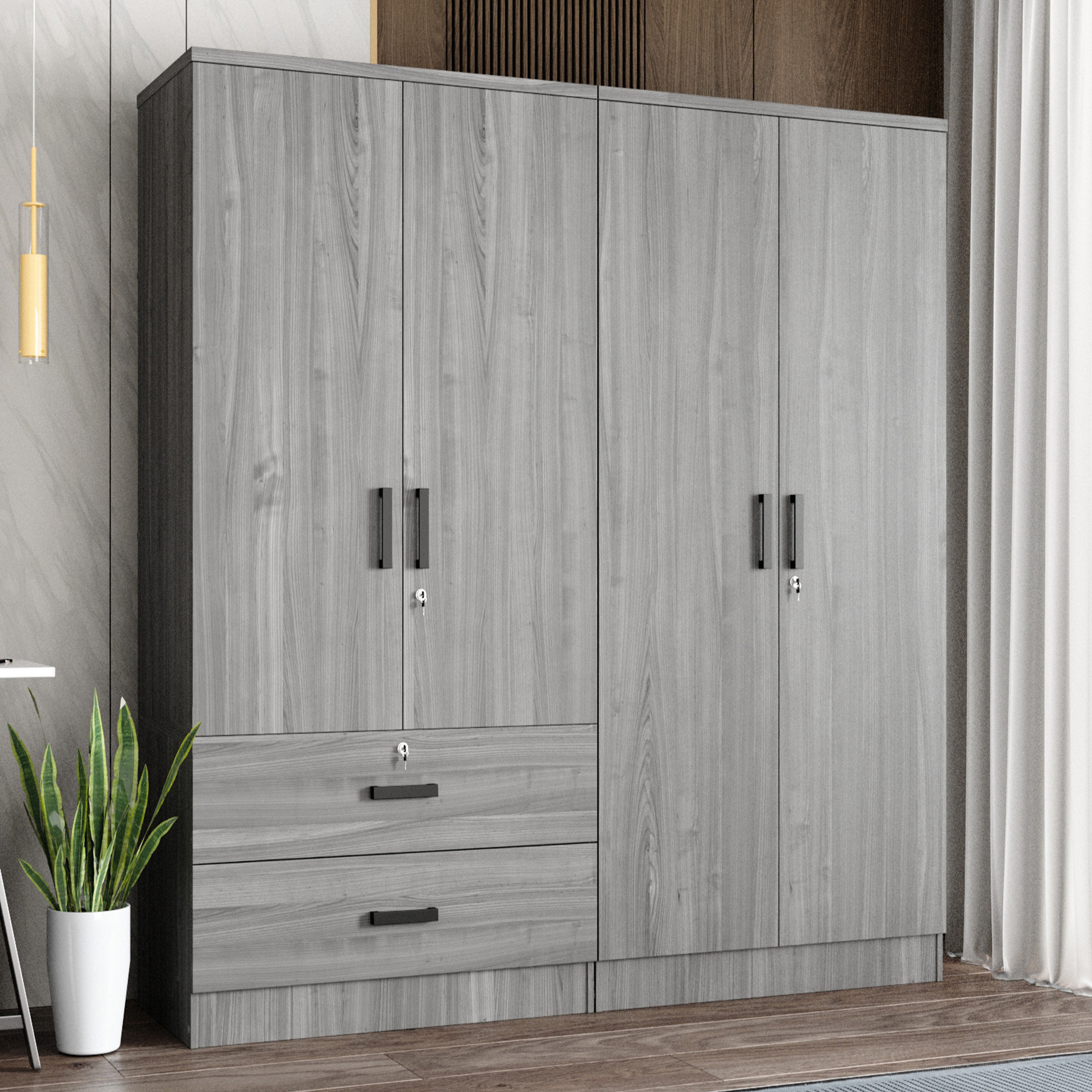 Union Rustic Double Wardrobe With 4 Slim Door And 2 Drawers